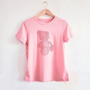 Soft Pink Embroidered Teddy Bear T Shirt Top Size Small